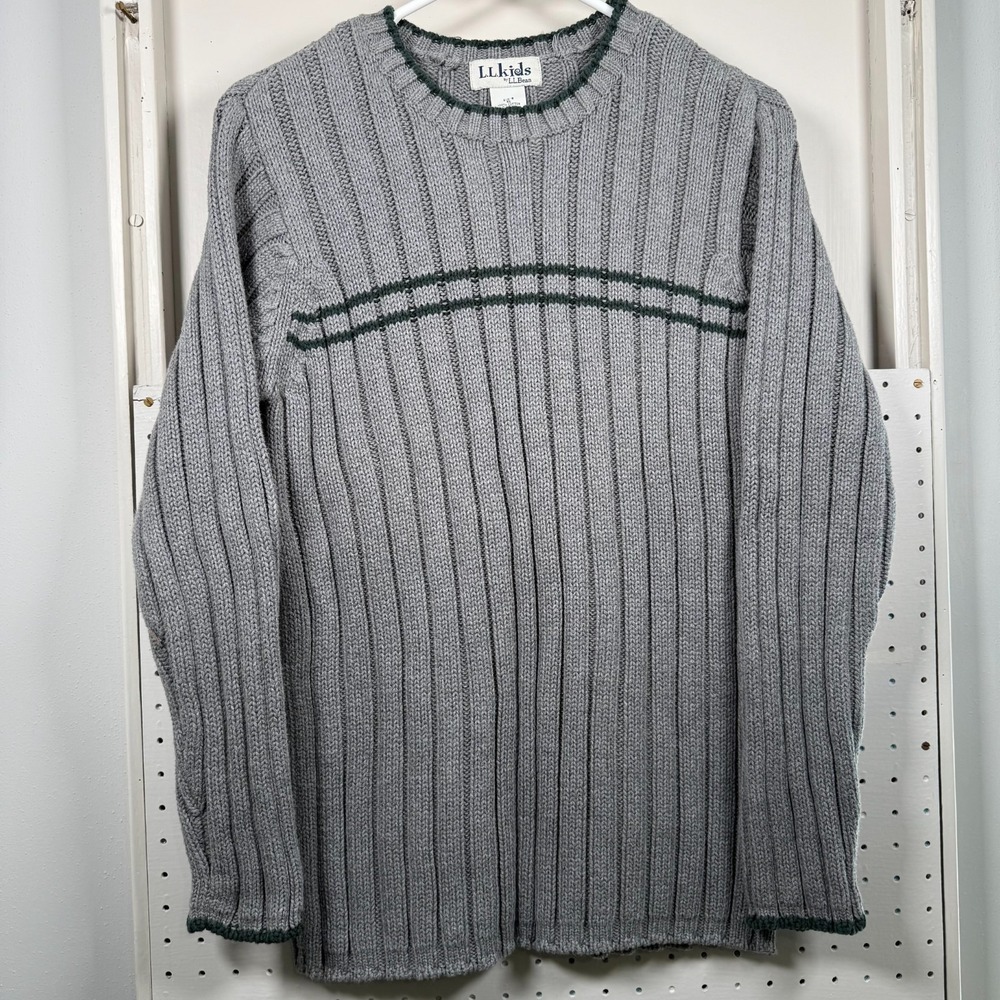 L.L.‎ Bean Kids Knit Sweater Gray Black Striped Long Sleeve Winter - XL Cotton